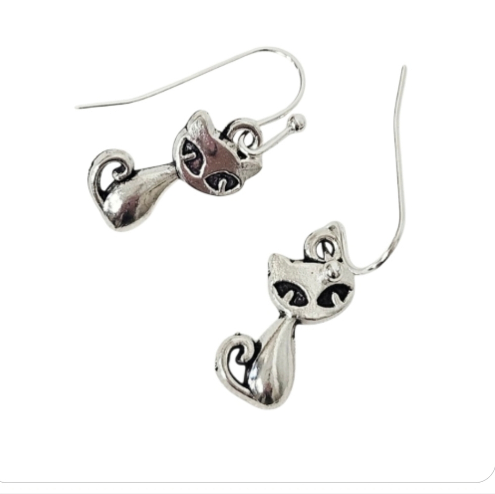 Silver Siamese Cat Dangle Earrings Cat Lover Gift Animal Jewelry - Picture 4 of 5